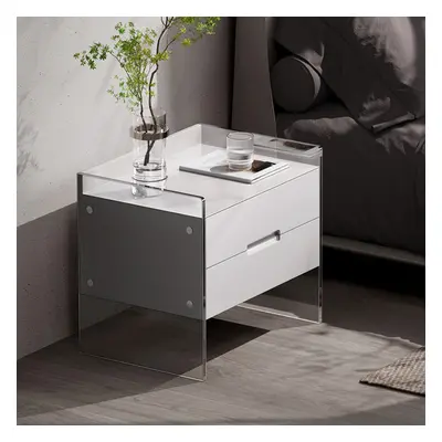 Floating White Nightstand Acrylic Bedside Table with 2 Drawers