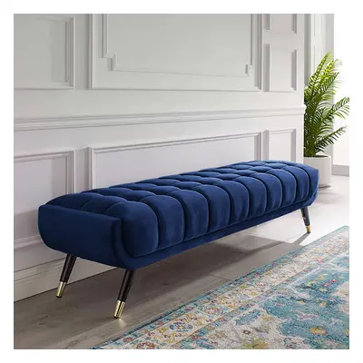 Enoak Modern Blue Bedroom Bench Velvet Upholstery Wooden Legs