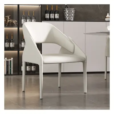 Set of 2 Modern Dining Chairs Faux Leather Open Back White Dining Room Chairs