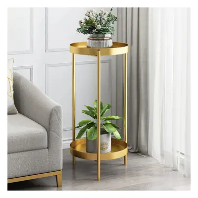 Round Metal Plant Stand 2-Tiered Gold Plant Pot Stand for Indoor in Large