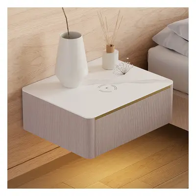 Modern Floating Corduroy Smart Nightstand Bedside Table with Light