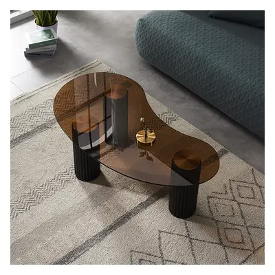 Modern Black Coffee Table with Tempered Glass & 3 Legs