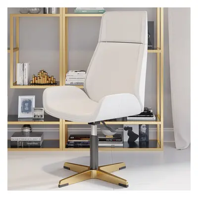 Leather Office Desk Chair High Back Adjustable Swivel Executive Chair in White & Gold Modern Hom