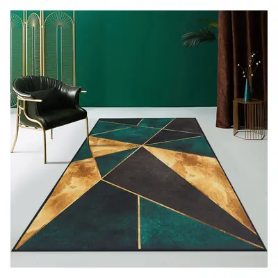 600mm x 1500mm Green Black and Gold Modern Geometirc Rectangle Indoor Area Rug