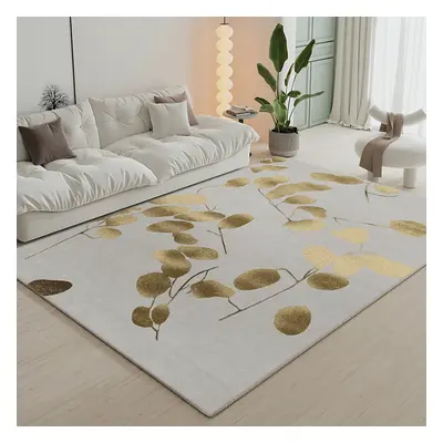 1800mm x 2700mm Modern Rectangle Living Room Rug with Gold Leaves Patter Nylon Rug