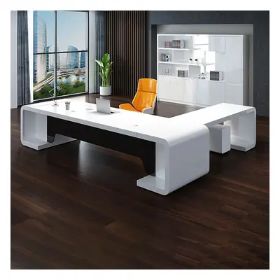 2400mm L-Shaped Modern Executive Desk of Left Hand with Drawers in White & Black