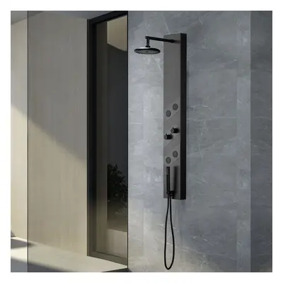 140mm Black Rainfall Shower Panel with Handheld Shower Adjustable Showerhead & Body Jets