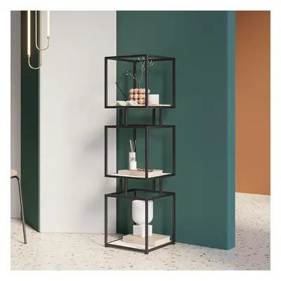 3-Tier Modern Black Cube Bookcase with Metal Tower Display Shelf