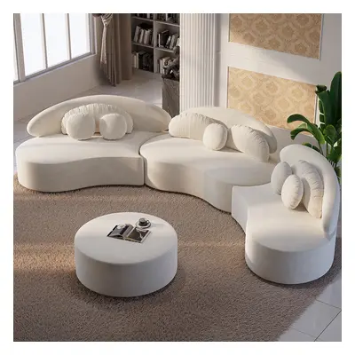 3700mm 4-Piece Curved Velvet Sectional Sofa with Ottoman & Pillows