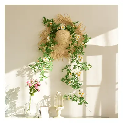 Boho Hanging Artificial Vines Fake Silk Flower Garlands with The Handmade Straw Hat