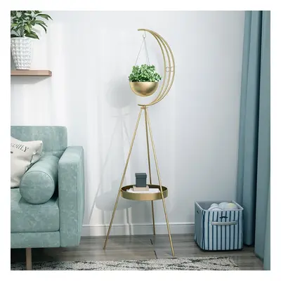 Half-Moon Plant Stand with Shelf in Gold Modern End Table