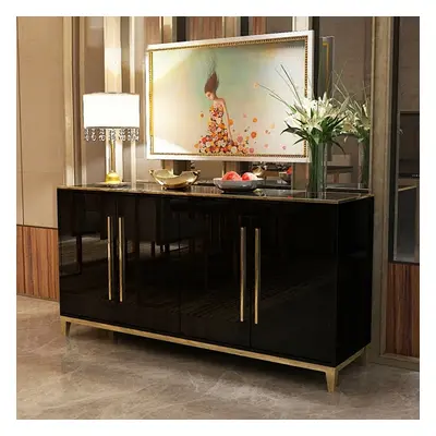 1500mm Rectangle Black Sideboard Buffet Tempered Glass Top Cabinet 4 Doors & 2 Shelves