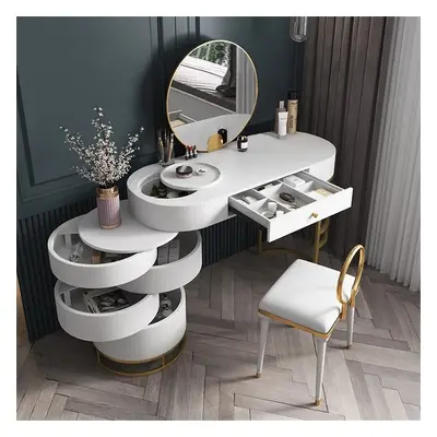 White Makeup Vanity Dressing Table with Swivel Cabinet Mirror & Stool Included