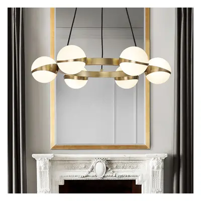 Modern 6-Light Globe Chandelier in Round Brass Frame