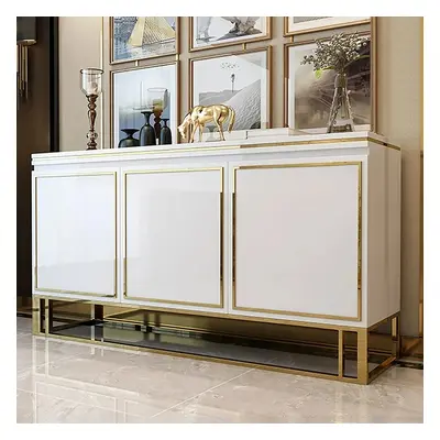 Medally 1500mm White Wood Sideboard Buffet Cabinet with Storage 3 Doors Gold Base