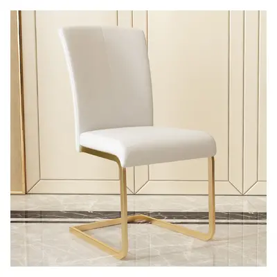 Modern Minimalist Dining Chairs Upholstered PU Leather White Gold Metal Base Set of 2 Dining Roo