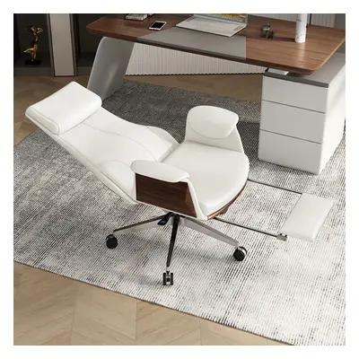 Reclining Leather Office Desk Chair High Back Adjustable Swivel Modern Executive Chair in White