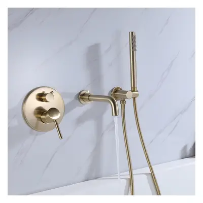 Stev Single Lever Handle Wall-Mount Swivel Bath Filler Mixer Tap with Handshower Brass