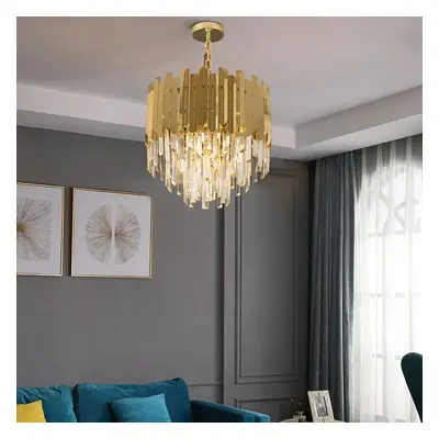 Kitoney Modern Gold 3-Light Tiered Crystal Chandelier for Living Room and Dining Room