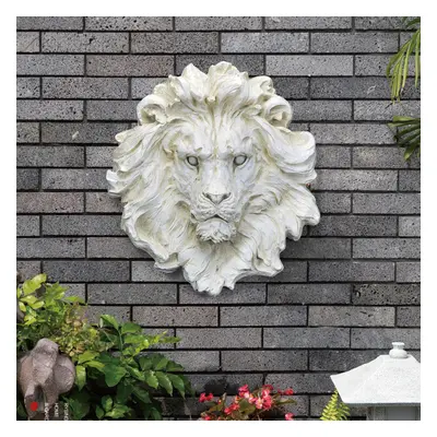 565mm Outdoor Lion Head Wall Decor Garden Sculpture Animal Statue Art in Beige