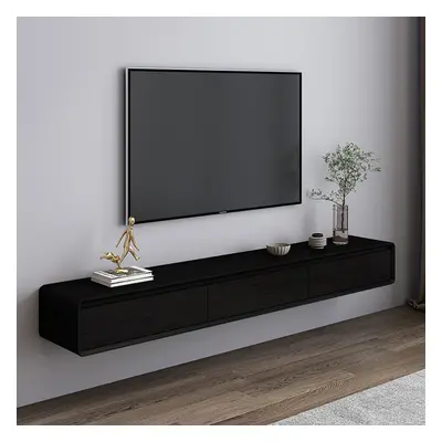 Mid Century Floating Wood TV Stand in Black with 3 Drawers for TVs Up to 2159mm