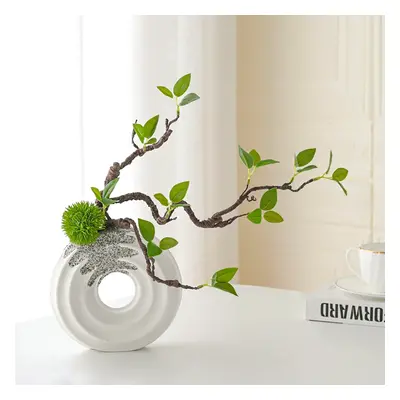 390mm Artificial Tree With White Ceramic Base Vase Faux Plastic Plant Decor Art Indoor