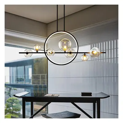 Minimalist 7-Light Glass Globe Shade Black Kitchen Island Light for Dining Room