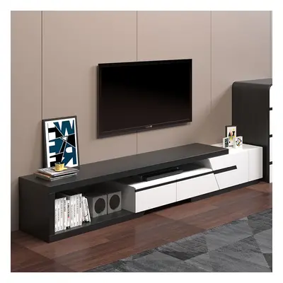 Pinkle Modern Extendable TV Stand White & Black with Storage & Bookshelf & Drawer