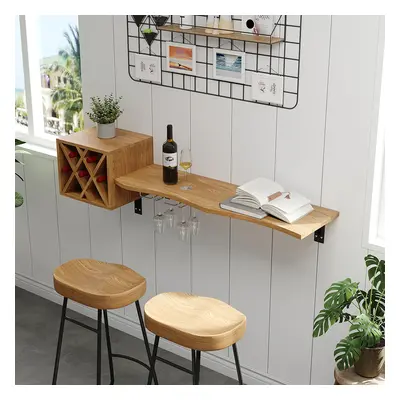 1340mm Live-Edge Floating Bar Table with Wine Bottle Storage Wood Pub Table