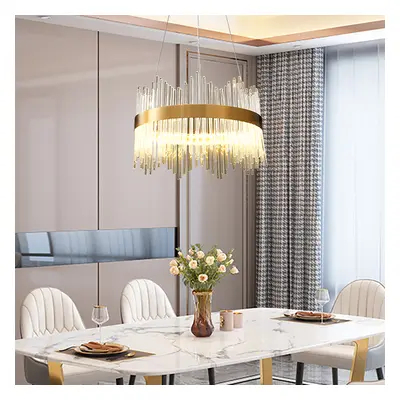 Striaged Modern Glass Chandelier with Round Frame in Brass with Adjustable Cables