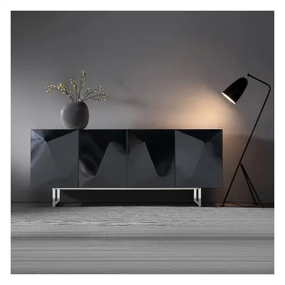 1800mm Modern Black Buffet Sideboard Kitchen Cabinet with 4 Doors Adjustable Shelves