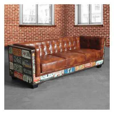 Vintage Industrial Loft 3-Seater Sofa Tufted Brown Faux Leather Upholstered Sofa