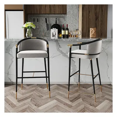 Craines Modern Bar Height Bar Stool with Arms in Gray Upholstery Velvet