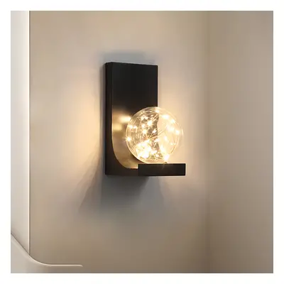 Modern Black LED Wall Sconce Flush Mount with Glass Globe Shade