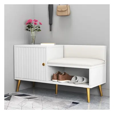 Yellar White Modern Upholstered Shoe Rack Bench with Storage Cabinet and Shelf Hallway