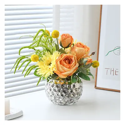 Orange Artificial Flower Arrangement in Silver Vase Table Centerpiece Fake Flower