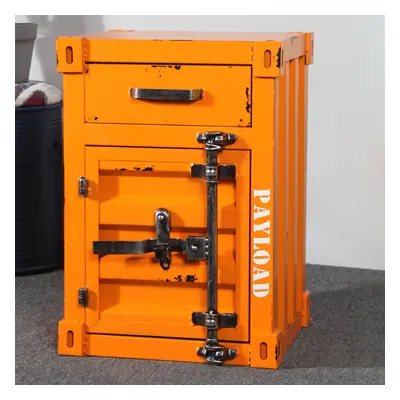 Ctainer Industrial Orange Nightstand Retro Bedside Storage Cabinet with Door & Drawer