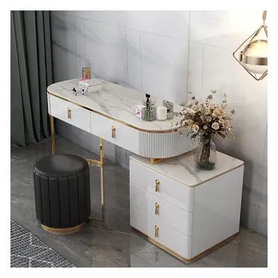 Pewter Modern White Nordic Makeup Vanity Extendable Sintered Stone Top 5-Drawer Dressing Table