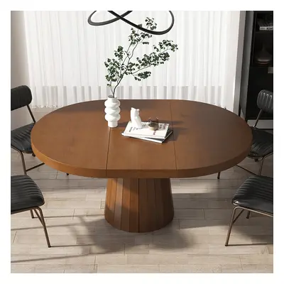 Oval&Round Dining Table Extendable Table Pedestal 6-Seater Japandi Walnut