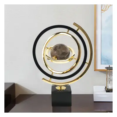 Modern Abstract Metal Black & Gold Globe Ornament Sculpture Decor with Rectangle Stand