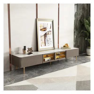 Rectangular Stone Top TV Stand Console with Storage Glass Sliding Doors