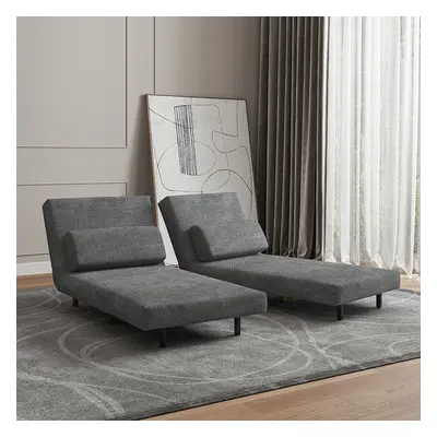 Modern Grey Full Sleeper Sofa Bed Upholstered Convertible Rotatable Cotton & Linen