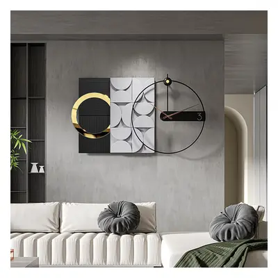 750mm Large Metal Geometric Wall Clock with Wood Pointer Modern Home Decor Black & Gray