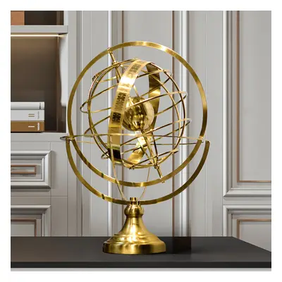 385mm Gold Globe Ornament Sculpture Modern Metal Geometric Figurine Table Decor Art