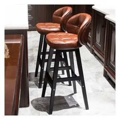 Brown Rustic Upholstered Rustic Bar Stools Set of 2 PU Leather Tufted Curved Back