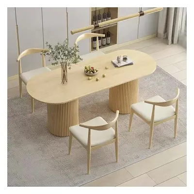 Japandi 78" Solid Wood Dining Table Natural Oval Tabletop for 8 Person