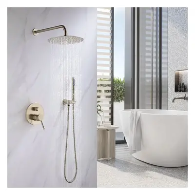 250mm Brushed Gold Wall Mounted Shower System with Handheld Shower Solid Brass