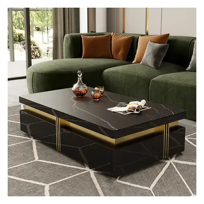 Trimied Modern Coffee Table with Storage in Black Center Table with Stainless Steel Base