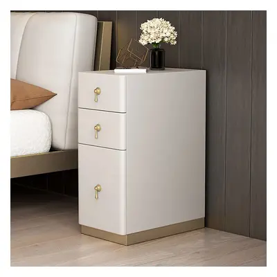 Modern Off White 3-Drawer Nightstand Narrow Bedside Table with Faux Leather Upholstery