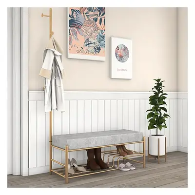 1000mm Grey Hallway Bench and Coat Stand Velvet Shoe Storage Bench with Coat Tree